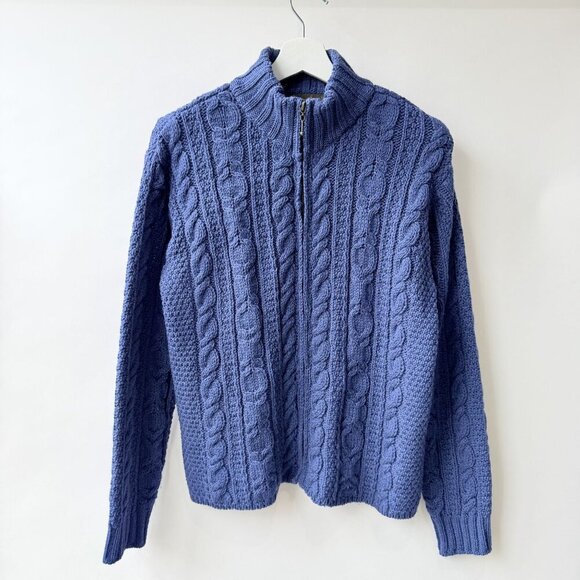 Inis Crafts Sweaters - Inis Crafts Blue Fisherman Cable Knit Zip Cardigan Sweater Size M D52
